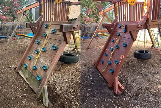Refurbished wooden backyard swing set