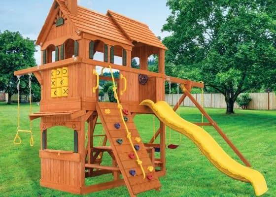 Rainforest Cottage w/ Wood Roof, Treehouse Panels and Yellow Wave Slide